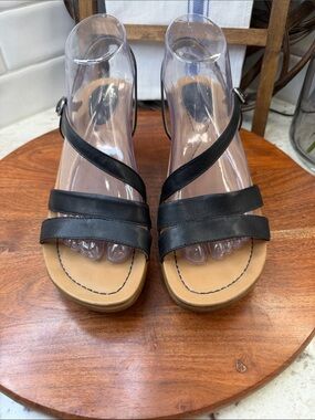 Dansko Black Leather Strappy Slingback Sandals